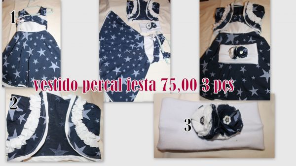 vestido percal festa 3 pçs